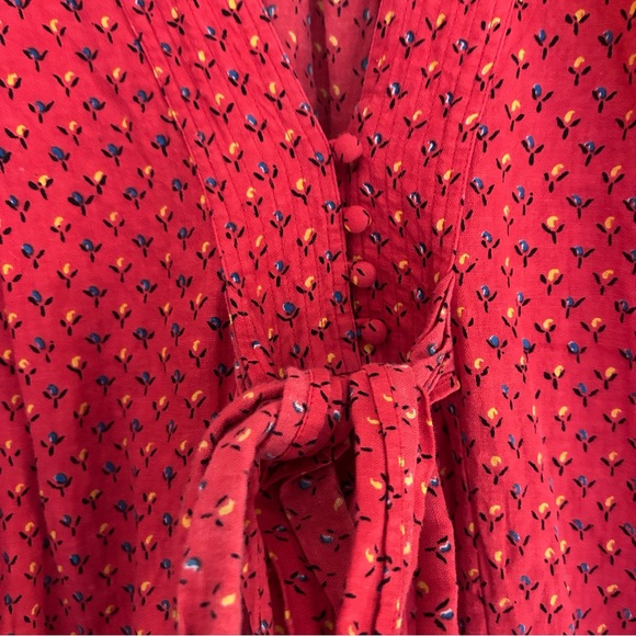 M.i.h Jeans Avery Dress Red Floral Cotton Midi Puff Sleeve Belted XS Cottagecore - Picture 12 of 13